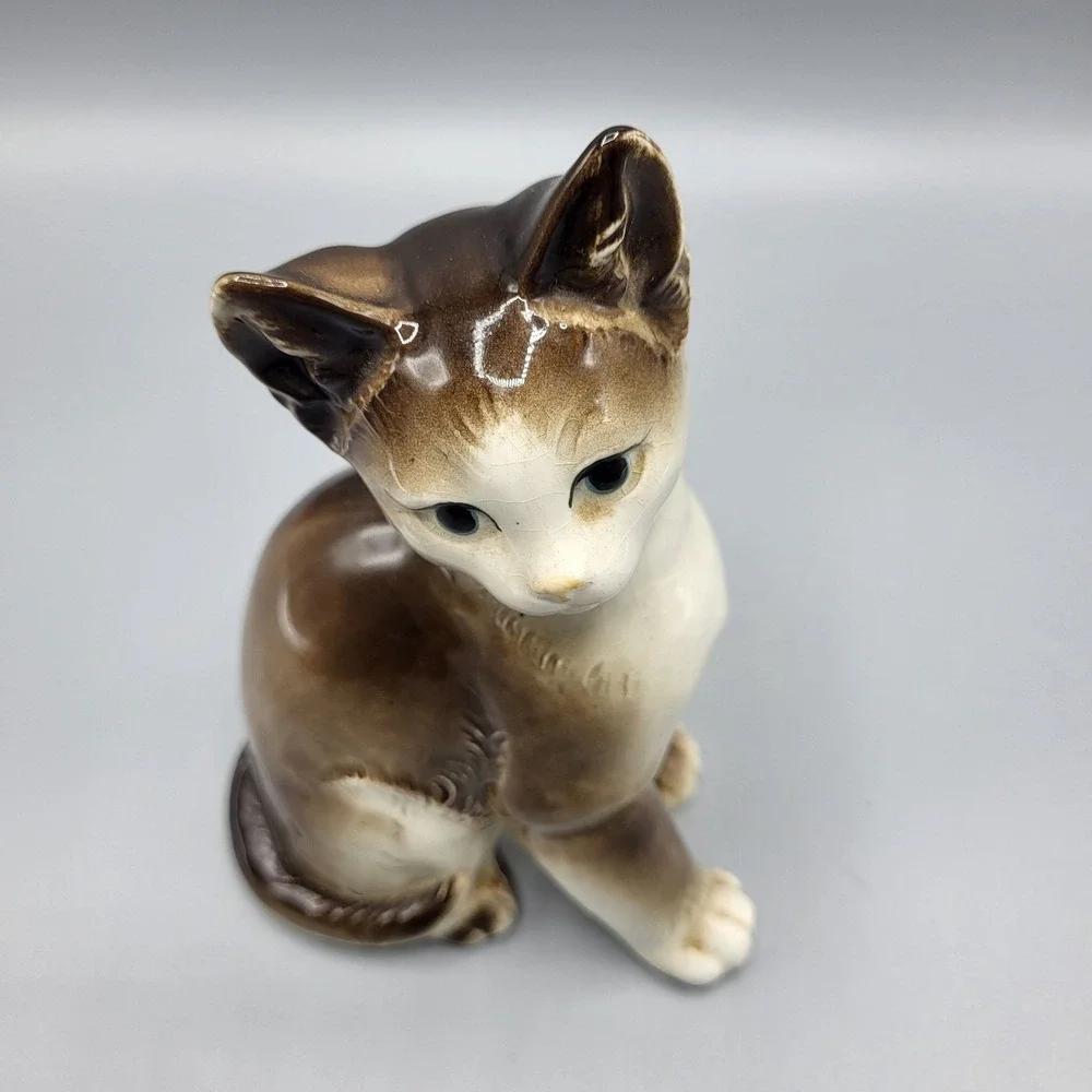 Vtg Mid Century Nippon Yoko Boeki Brown Ceramic Kitty Cat MCM Made in Japan